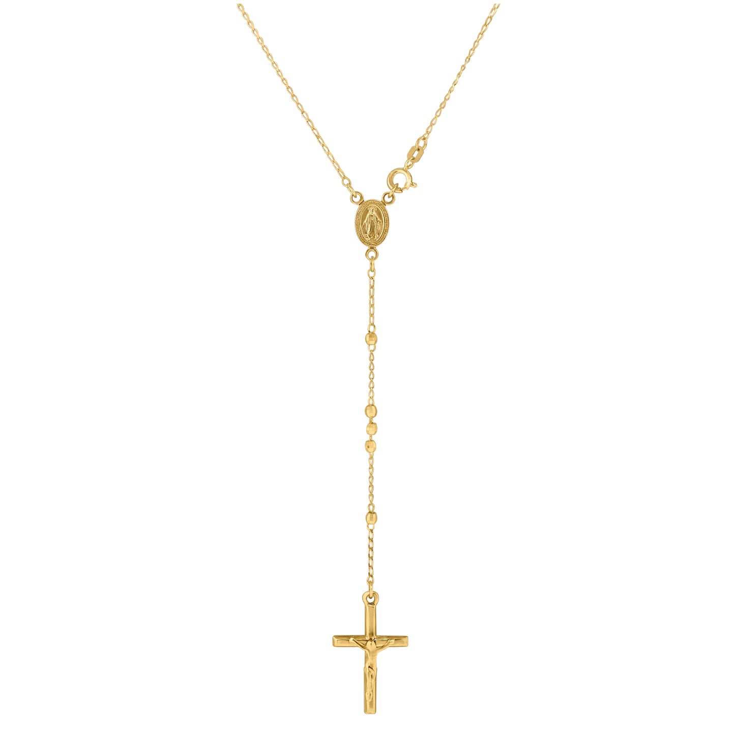 Sterling Silver Or Yellow Tone Or Rhodium Plated Unisex Diamond-Cut Rosary Necklace