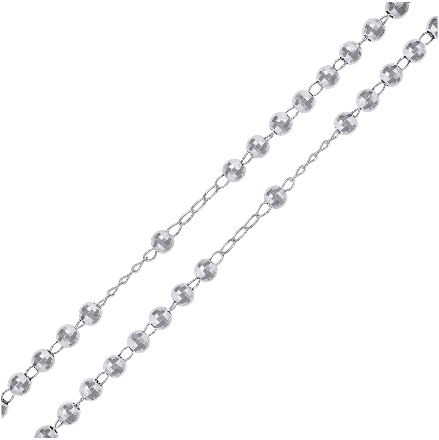 Sterling Silver Or Yellow Tone Or Rhodium Plated Unisex Diamond-Cut Rosary Necklace