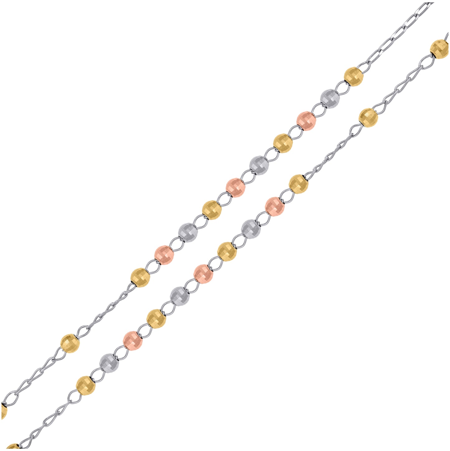 Sterling Silver Or Yellow Tone Or Rhodium Plated Unisex Diamond-Cut Rosary Necklace