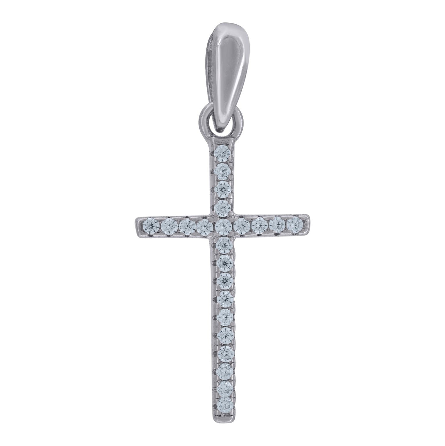 Sterling Silver Unisex Cubic-Zirconia Cross Religious Charm Pendant