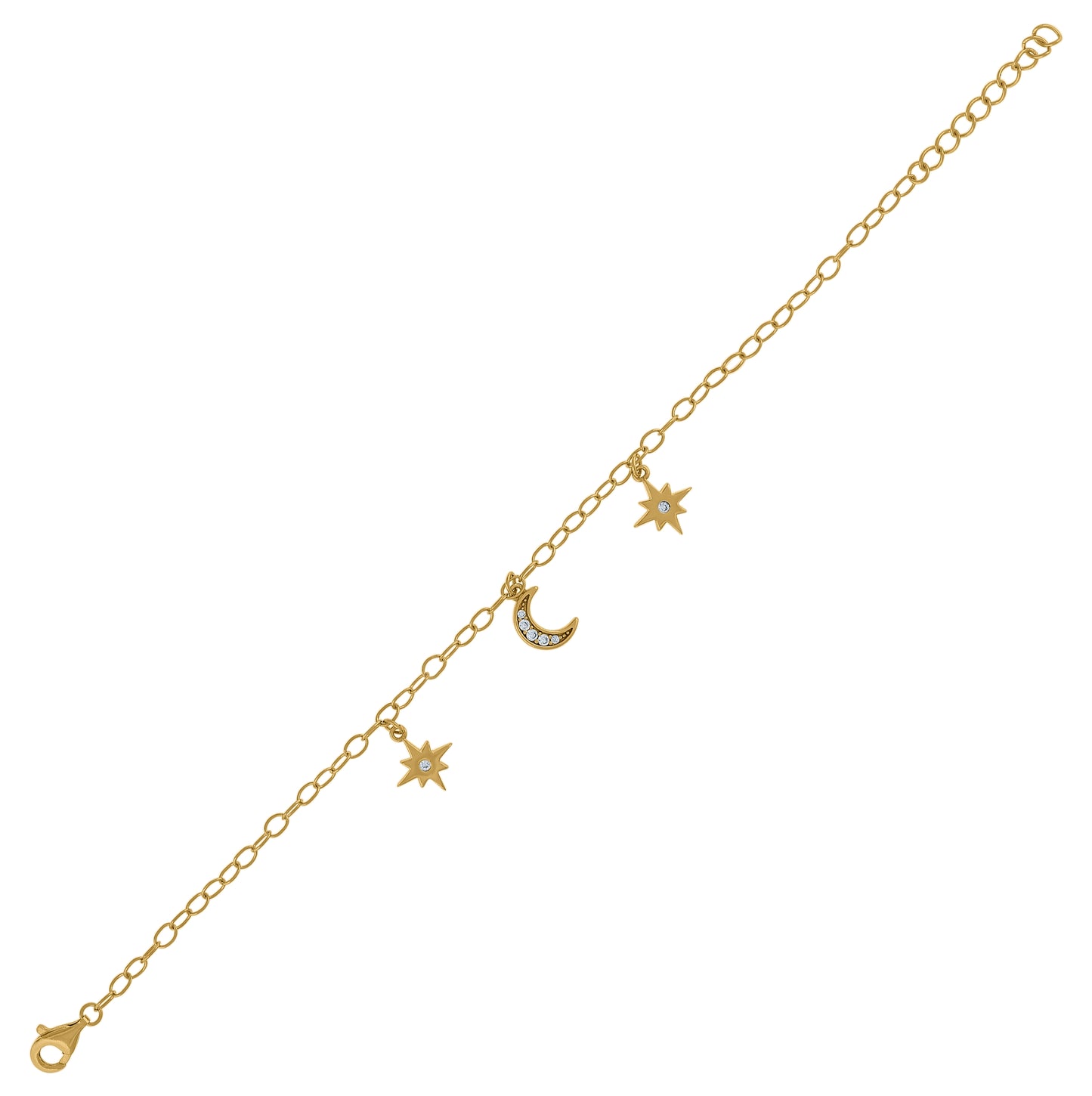 Sterling Silver Yellow-Tone Womens Cubic-Zirconia Sun Moon Charms Bracelet