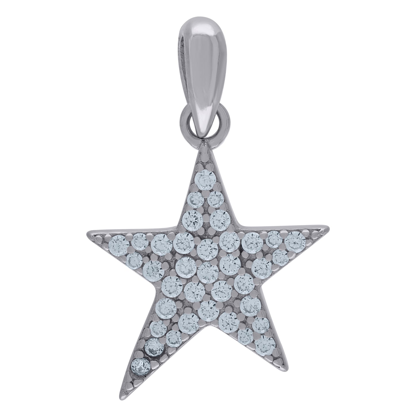 Sterling Silver Unisex Cubic-Zirconia Star Celestial Charm Pendant