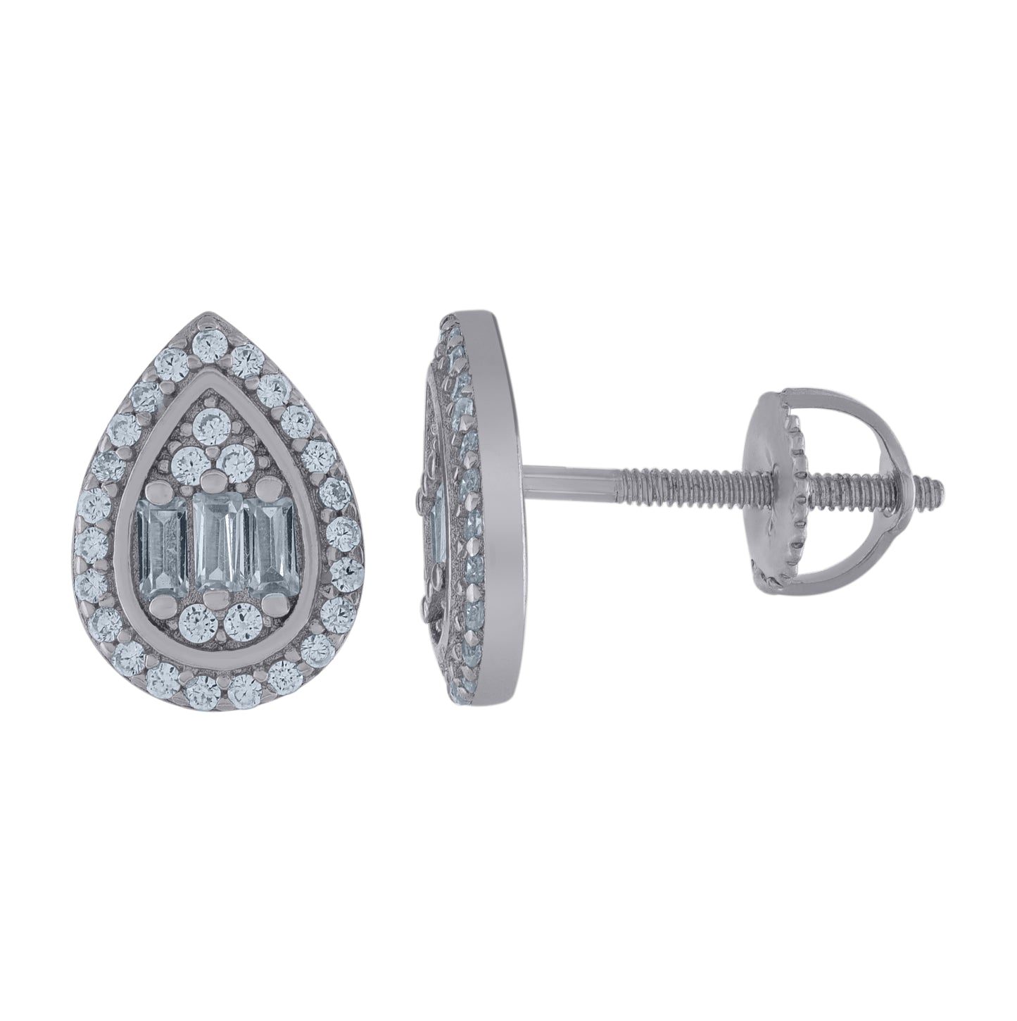Sterling Silver Womens Baguette Cubic-Zirconia Tear Drop Fashion Stud Earrings