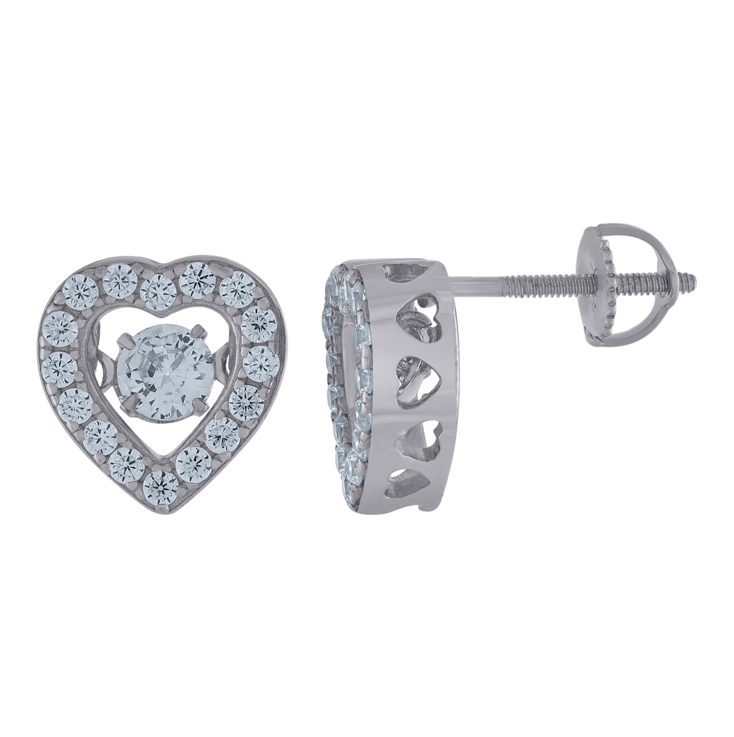 Sterling Silver Womens Cubic-Zirconia Heart Stud Earrings