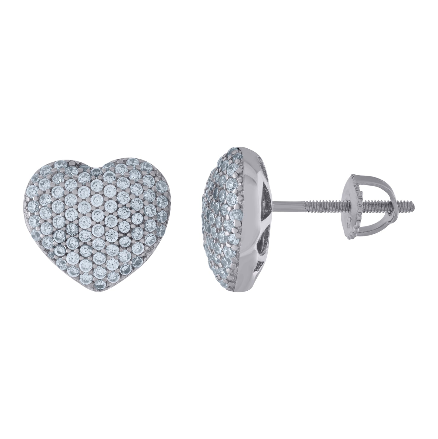 Sterling Silver Womens Cubic-Zirconia Heart Stud Earrings