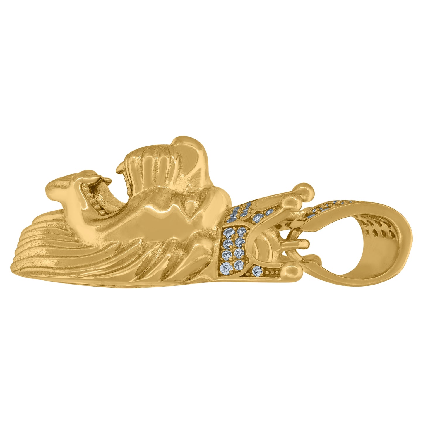 Sterling Silver Mens Cubic Zirconia Animal Lion Charm Pendant