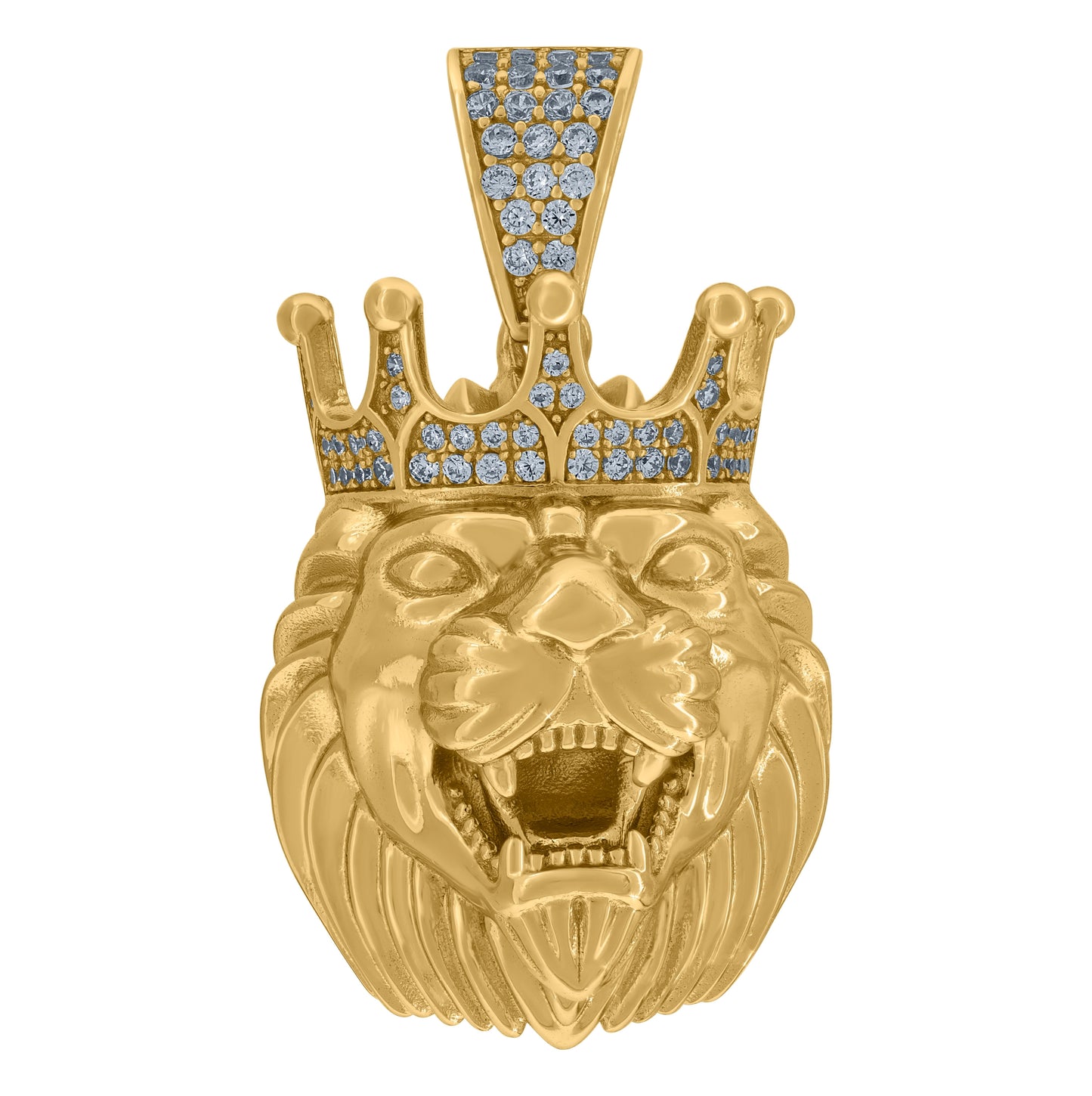 Sterling Silver Mens Cubic Zirconia Animal Lion Charm Pendant