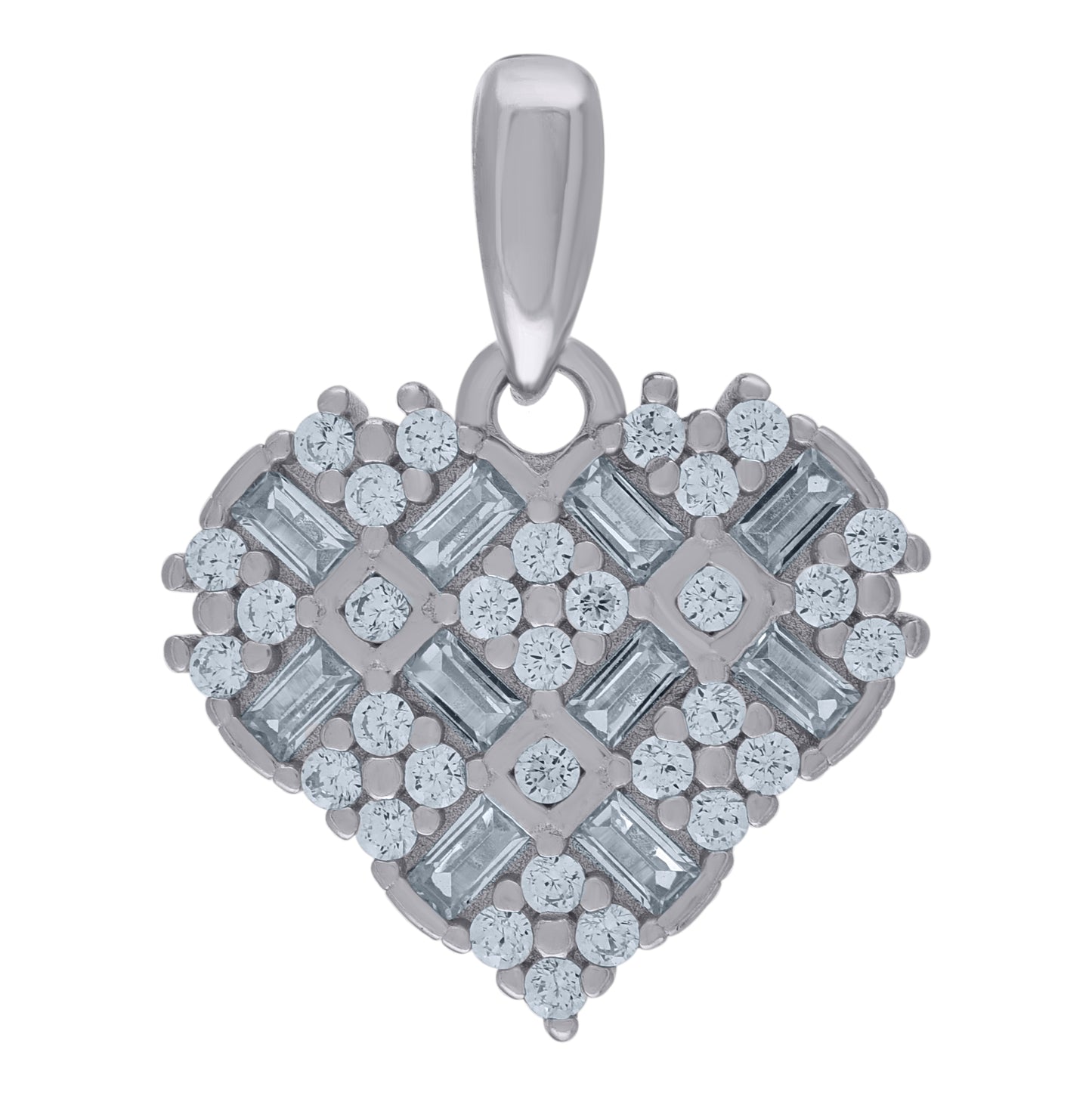 Sterling Silver Womens Baguette Cubic-Zirconia Heart Charm Pendant