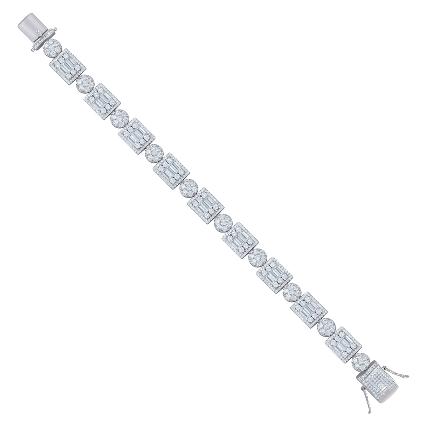 Sterling Silver Mens Baguette Cubic-Zirconia Fashion Link Bracelet Size 9