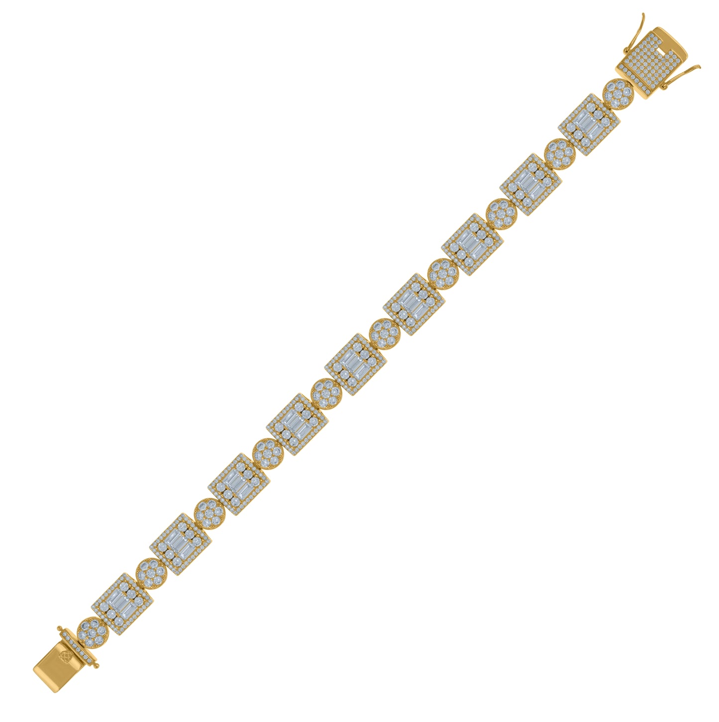 Sterling Silver Mens Baguette Cubic-Zirconia Fashion Link Bracelet Size 9