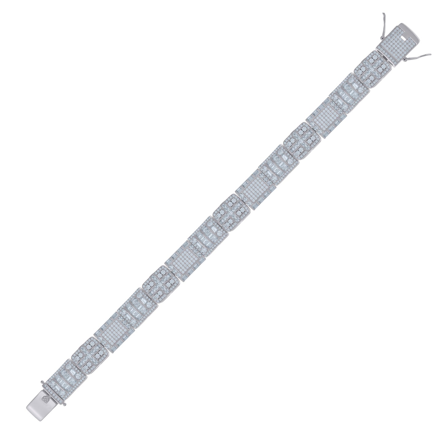 Sterling Silver Mens Baguette Cubic-Zirconia Fashion Link Bracelet Size 9
