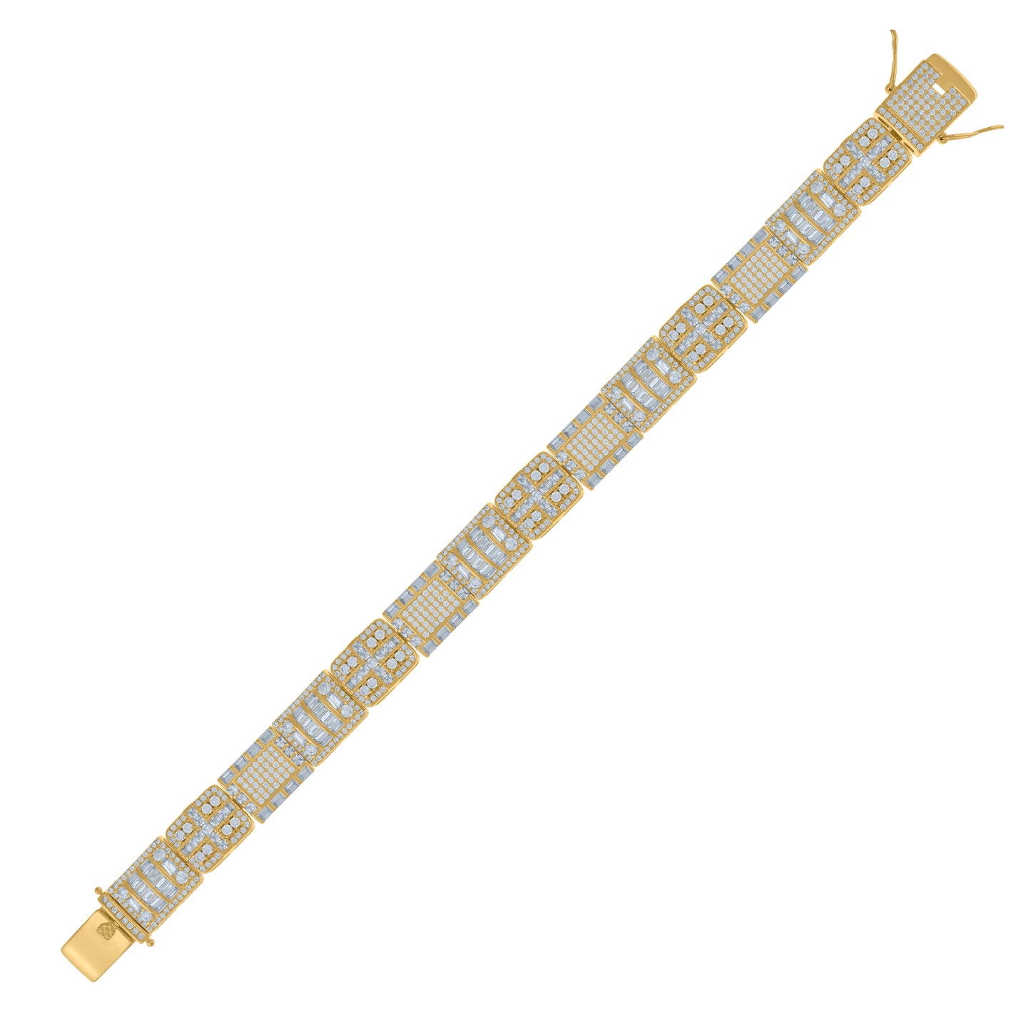 Sterling Silver Mens Baguette Cubic-Zirconia Fashion Link Bracelet Size 9
