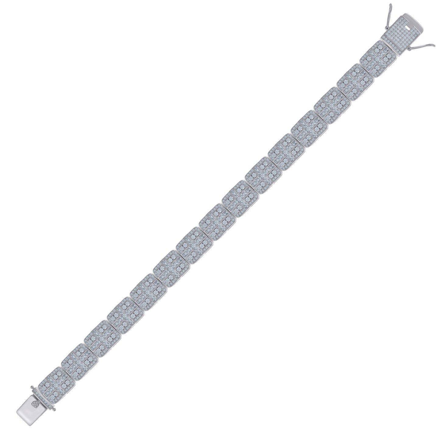 Sterling Silver Mens Baguette Cubic-Zirconia Fashion Link Bracelet Size 9