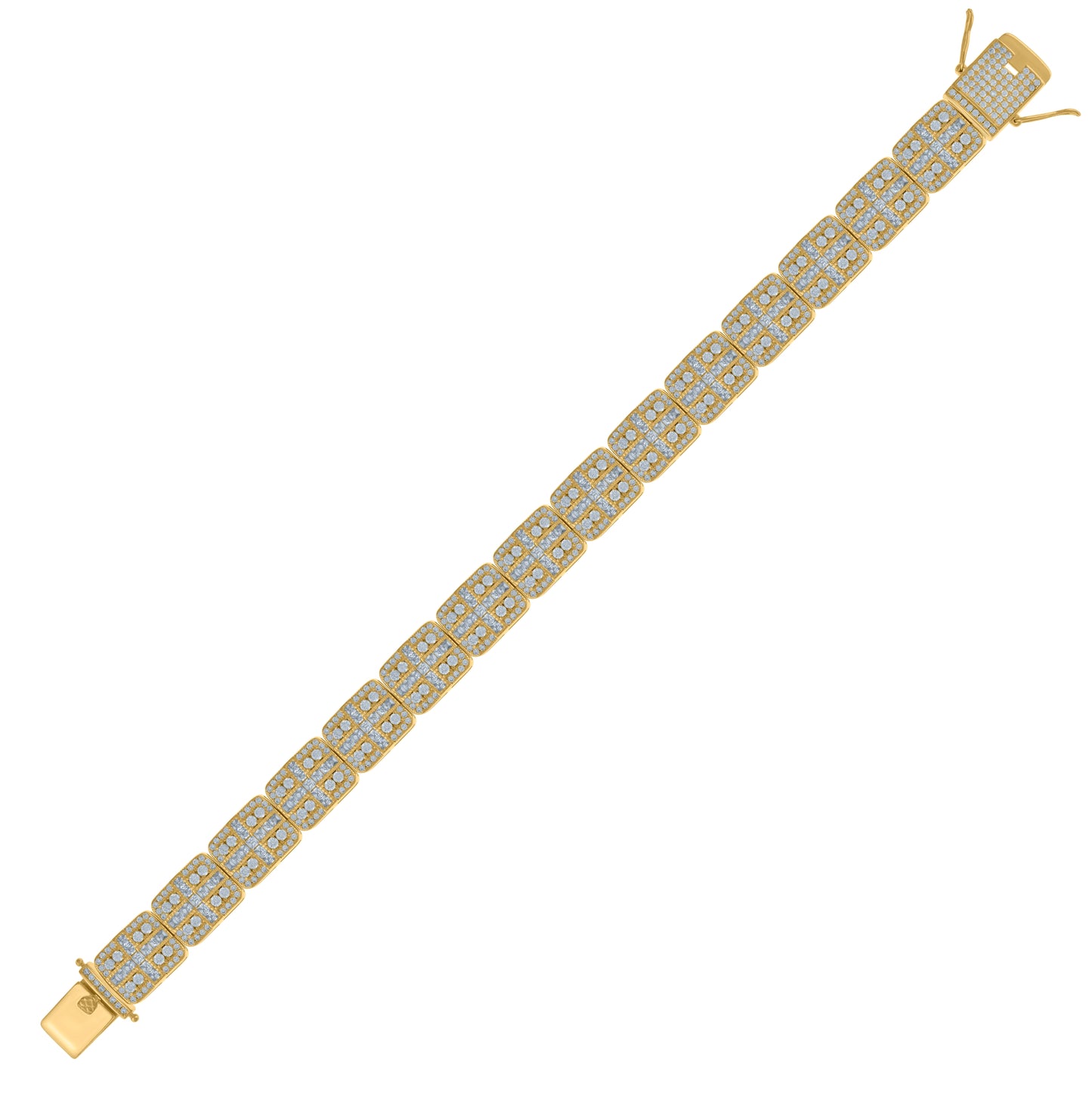 Sterling Silver Mens Baguette Cubic-Zirconia Fashion Link Bracelet Size 9