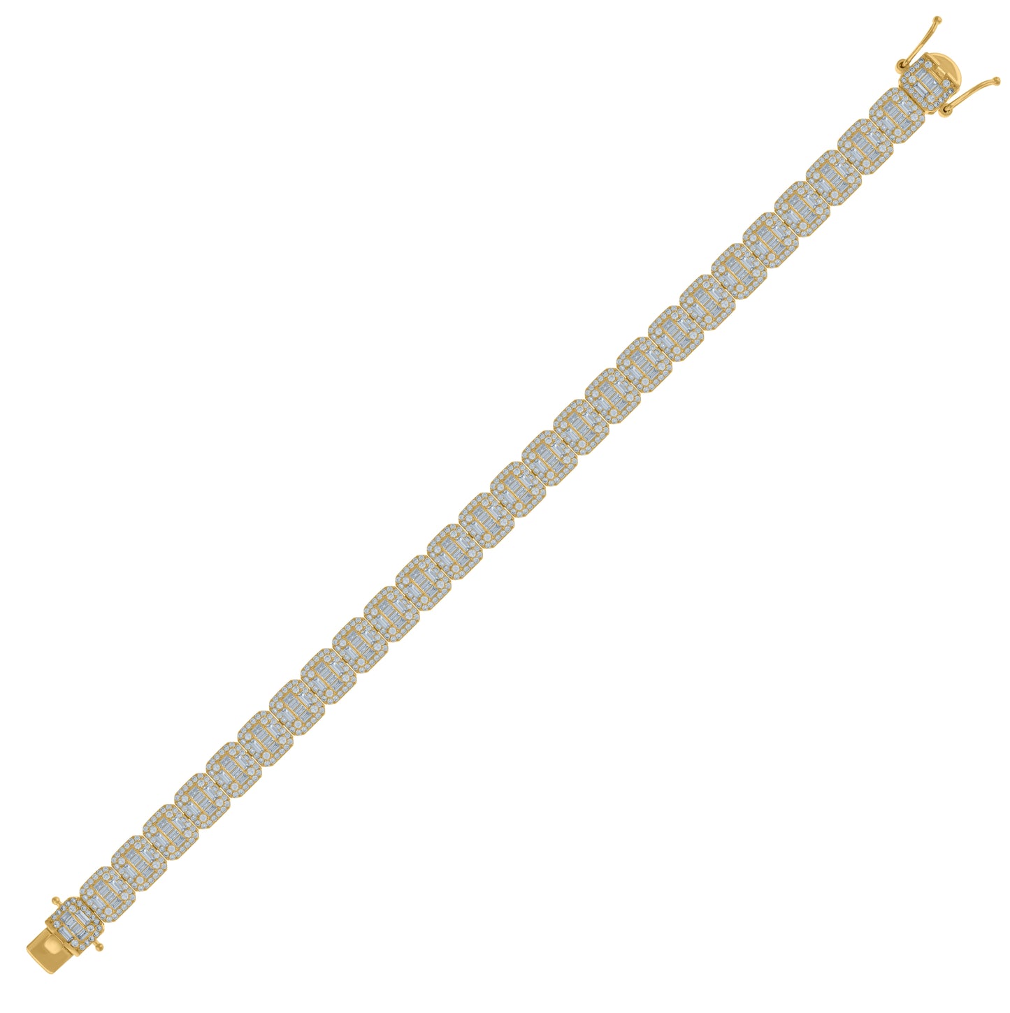 Sterling Silver Mens Baguette Cubic-Zirconia Fashion Link Bracelet Size 9