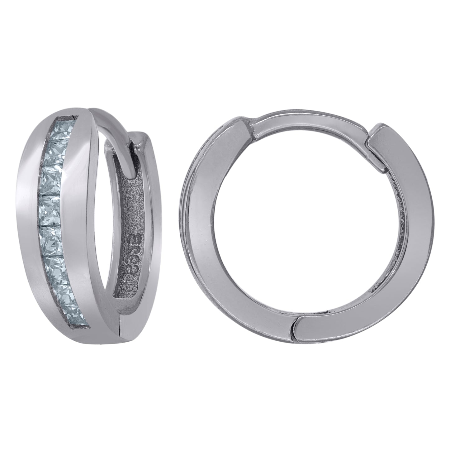 Sterling Silver Womens Princess-Cut Cubic-Zirconia Single Row Hoop Earrings