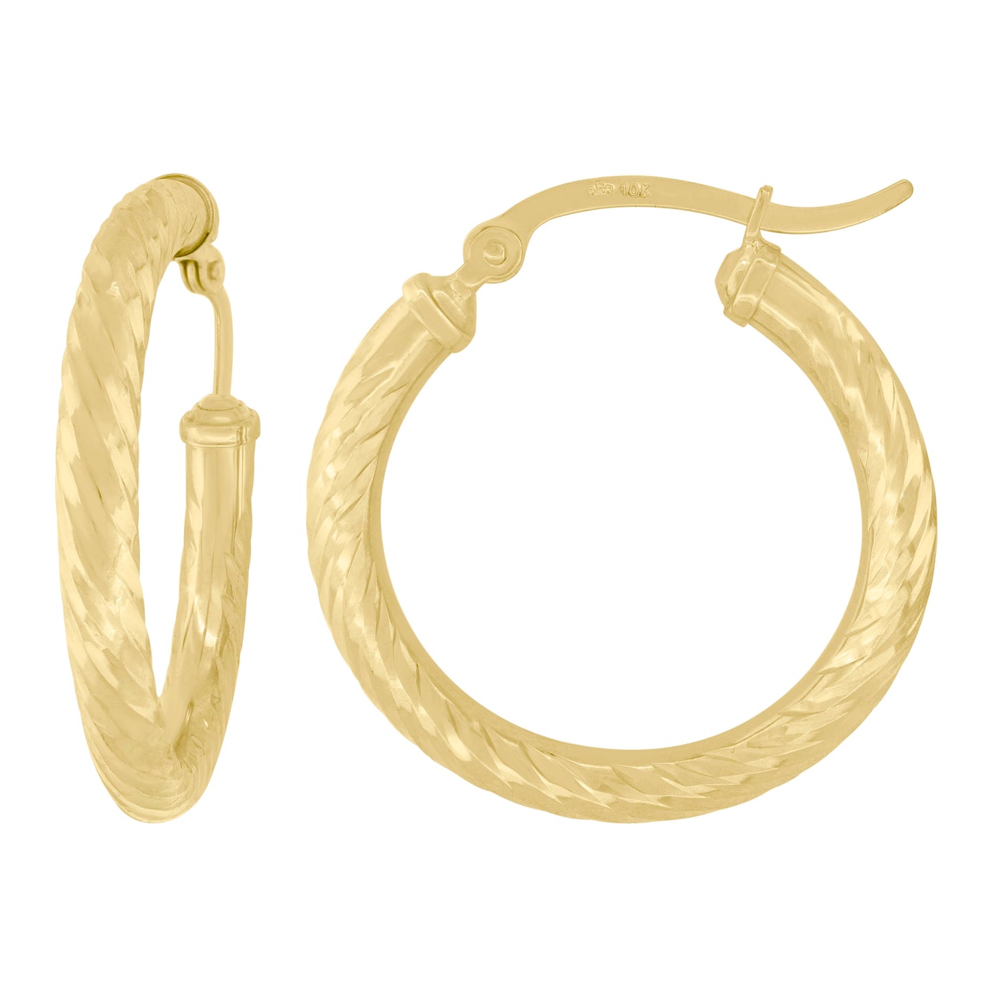 10K Yellow Gold Womens Hollow Round Twisted Tube Hoop Earrings