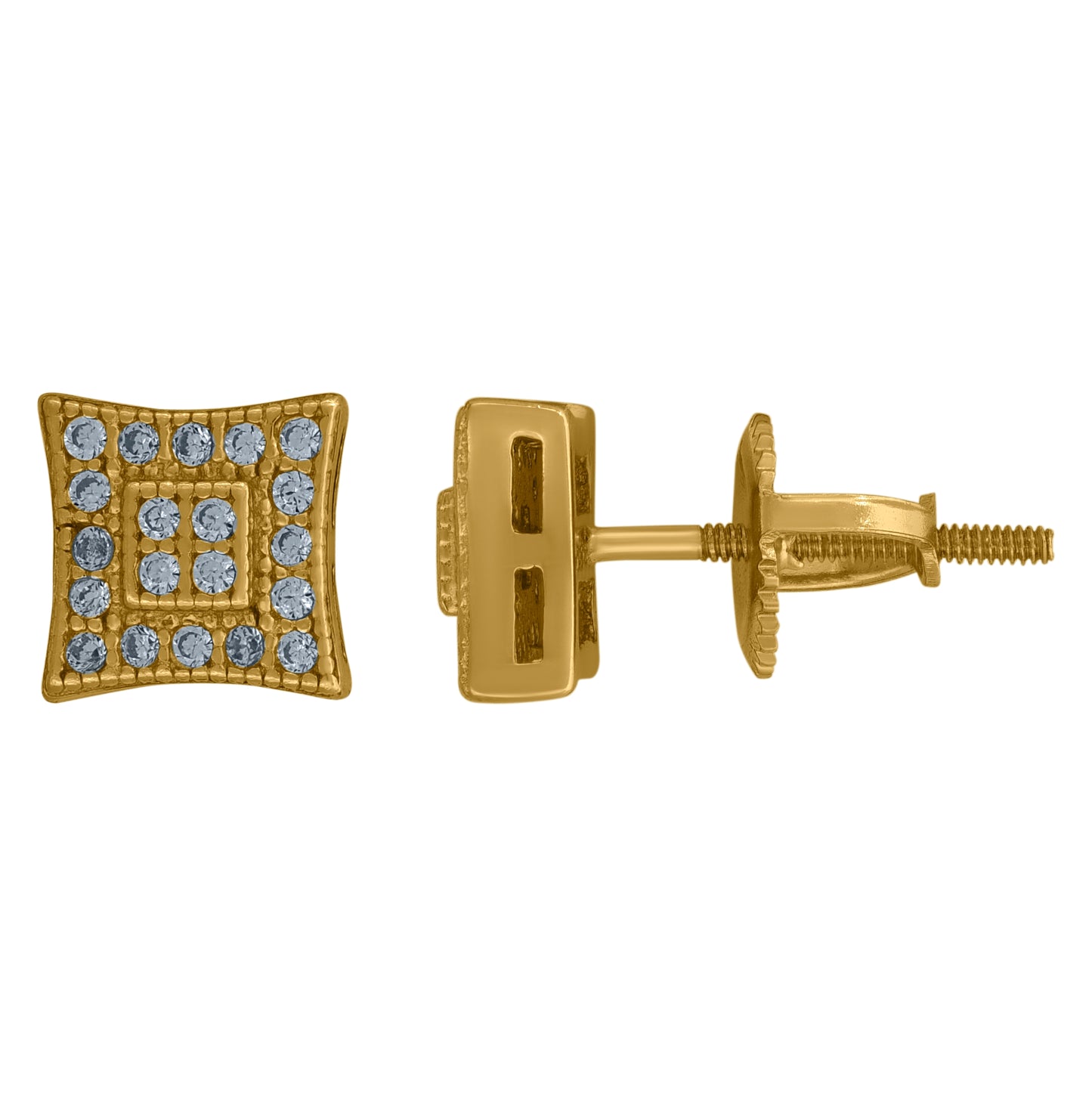 Sterling Silver Yellow-Tone Unisex Cubic-Zirconia Square Fashion Stud Earrings