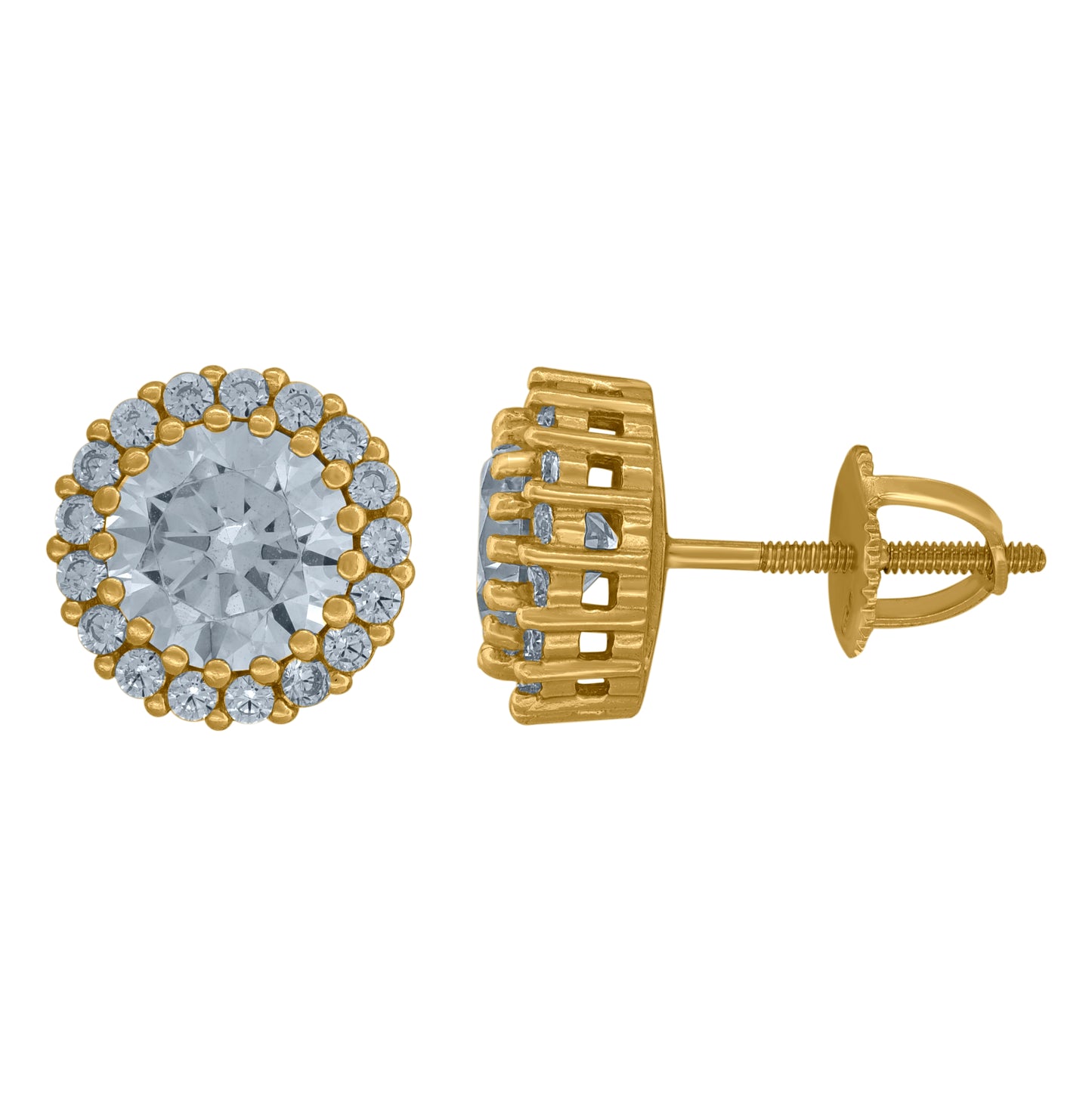 Sterling Silver Yellow-Tone Unisex Cubic-Zirconia Fashion Stud Earrings