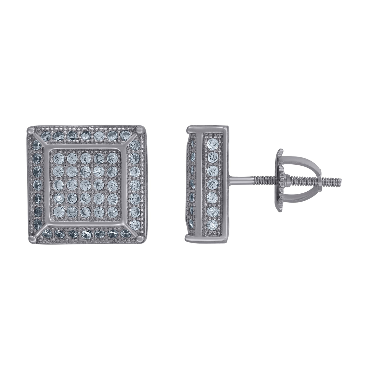 Sterling Silver Unisex Cubic-Zirconia Square Fashion Stud Earrings