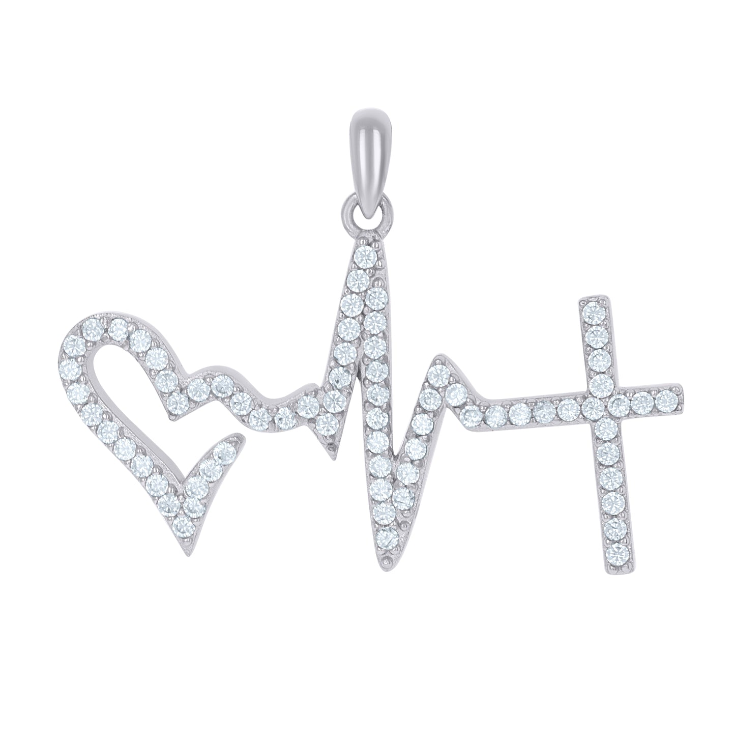 Sterling Silver Unisex Cubic-Zirconia Heart Beat Charm Pendant
