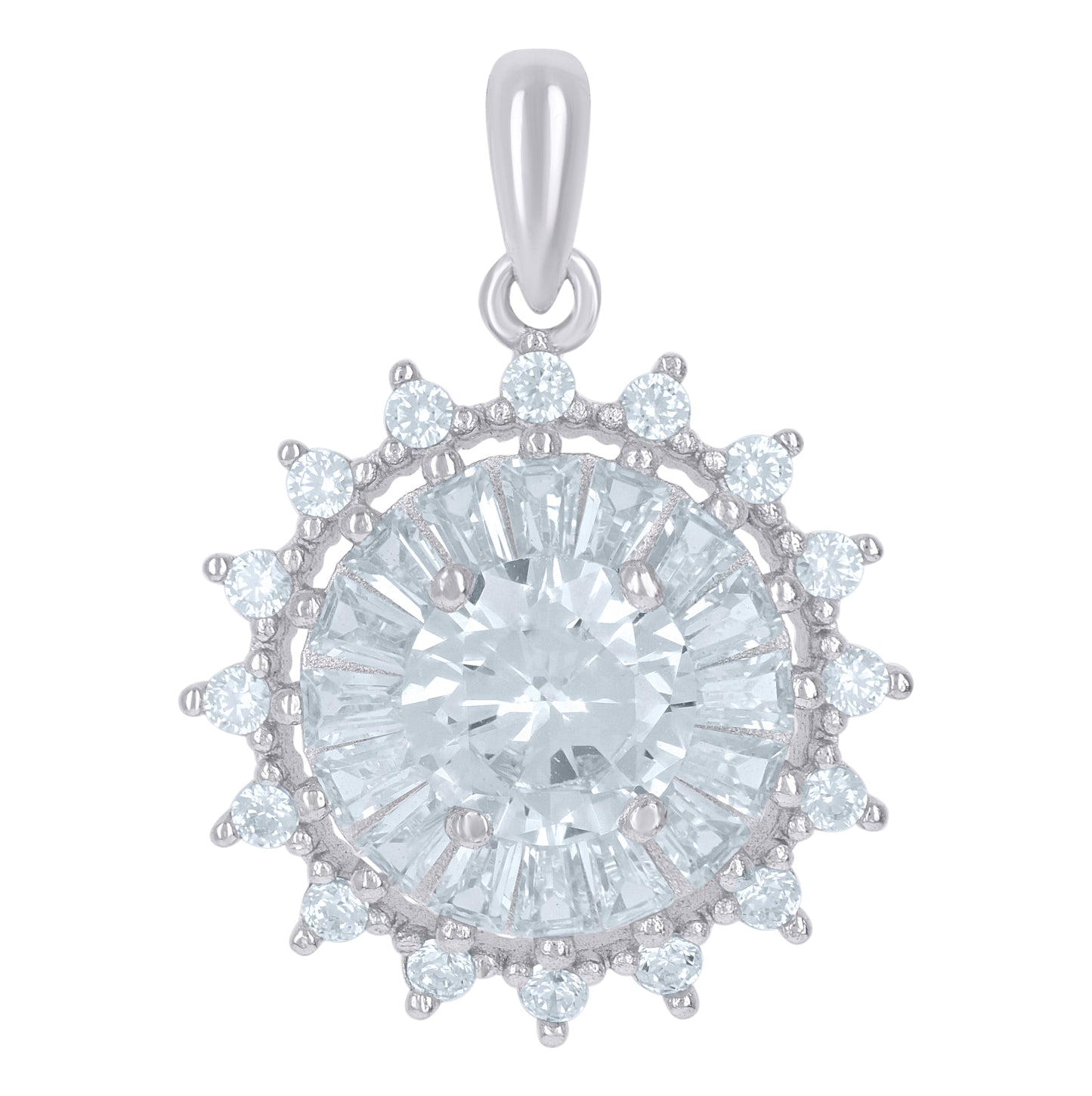 Sterling Silver Womens Baguette Cubic-Zirconia Cluster Fashion Charm Pendant
