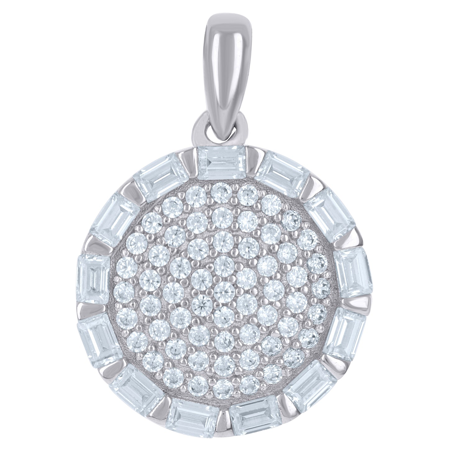 Sterling Silver Womens Baguette Cubic-Zirconia Cluster Fashion Charm Pendant
