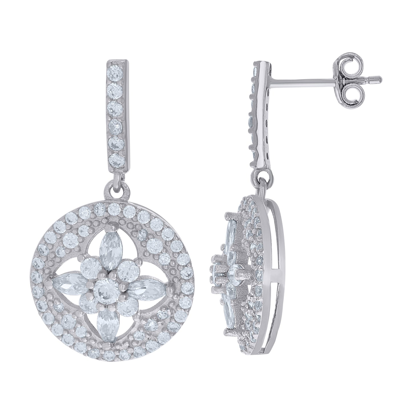 Sterling Silver Womens Marquise Cubic-Zirconia Fashion Danglers Earrings