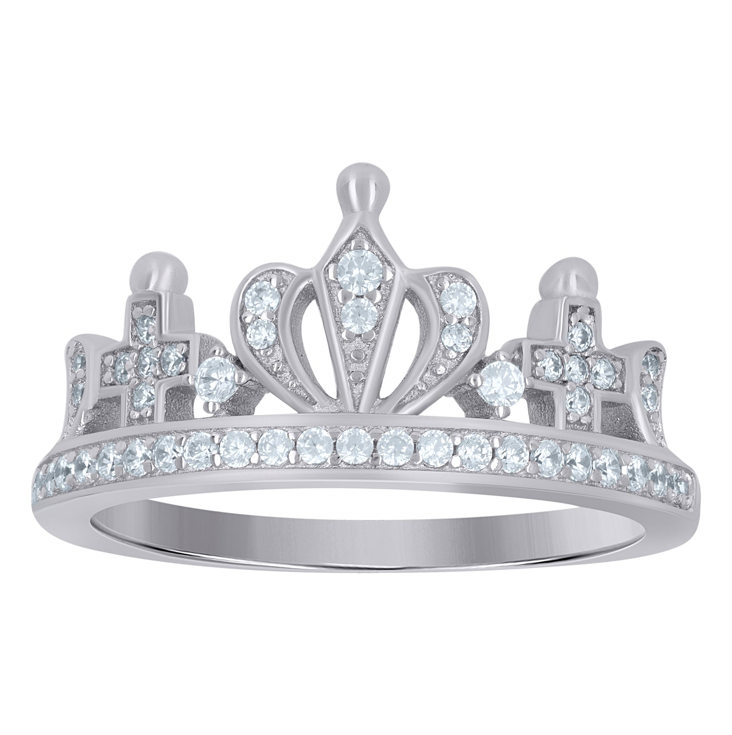 Sterling Silver Womens Cubic-Zirconia Crown Fashion Ring