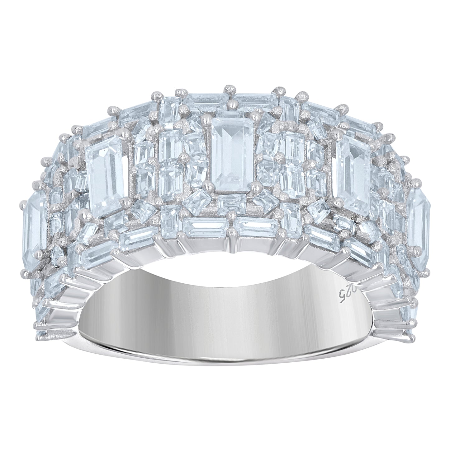 Sterling Silver Womens Baguette Cubic-Zirconia Fashion Ring