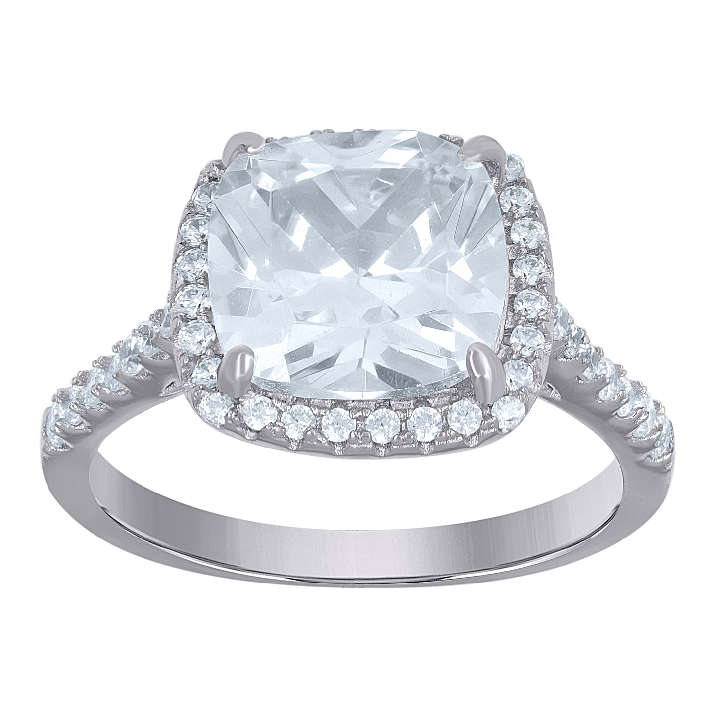 Sterling Silver Womens Cushion Cubic-Zirconia Square Head Engagement Ring