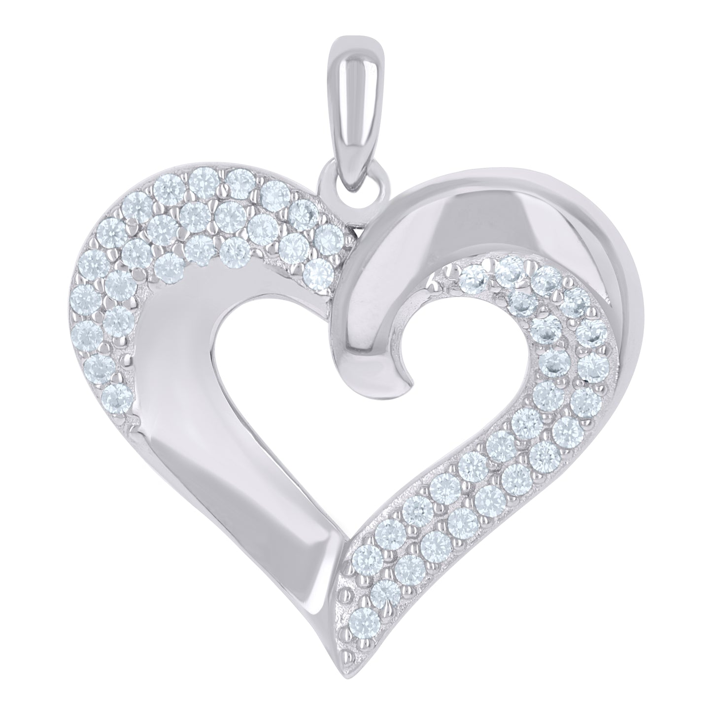 Sterling Silver Womens Cubic-Zirconia Heart Charm Pendant