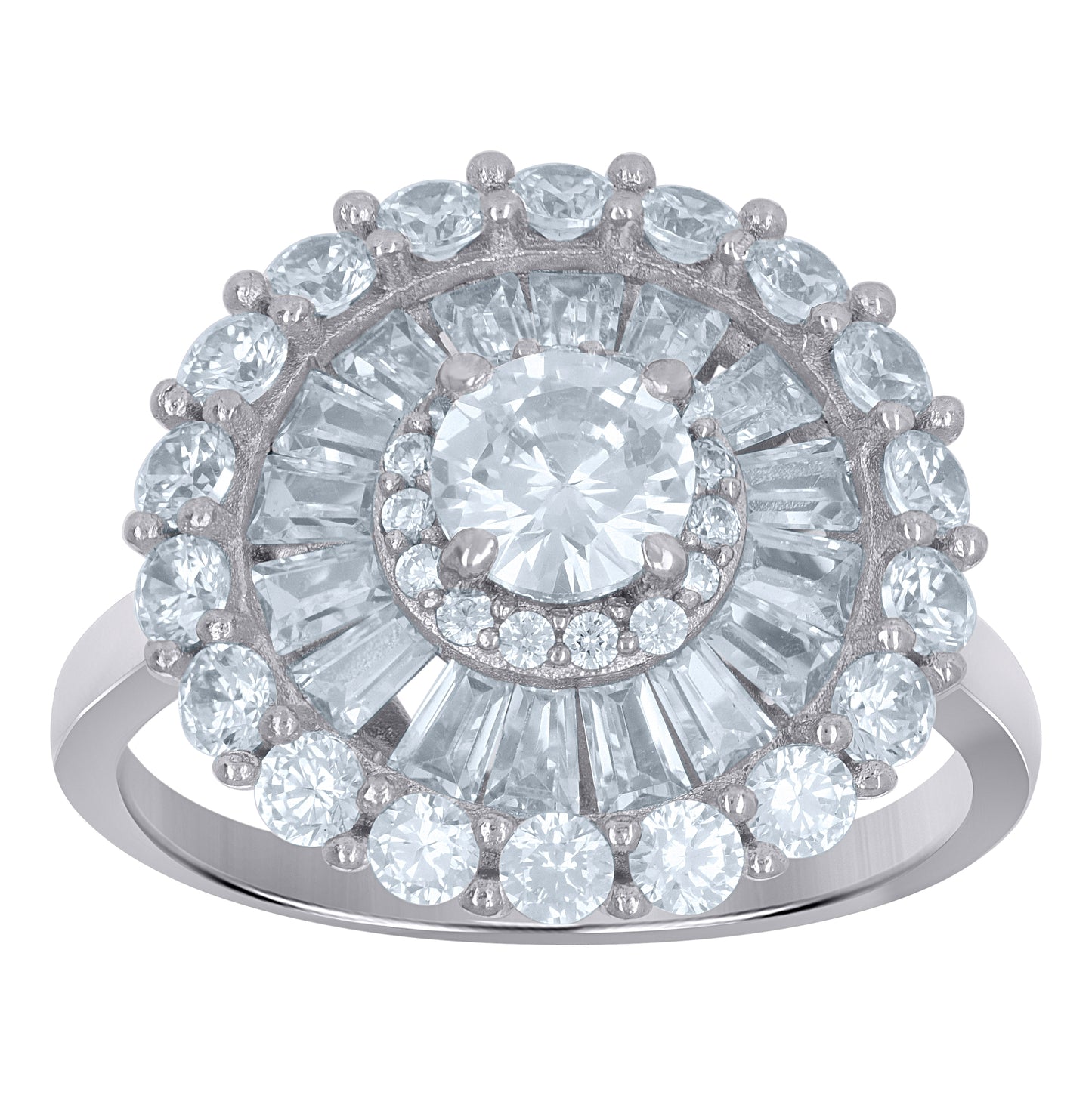 Sterling Silver Womens Baguette Cubic-Zirconia Engagement Ring