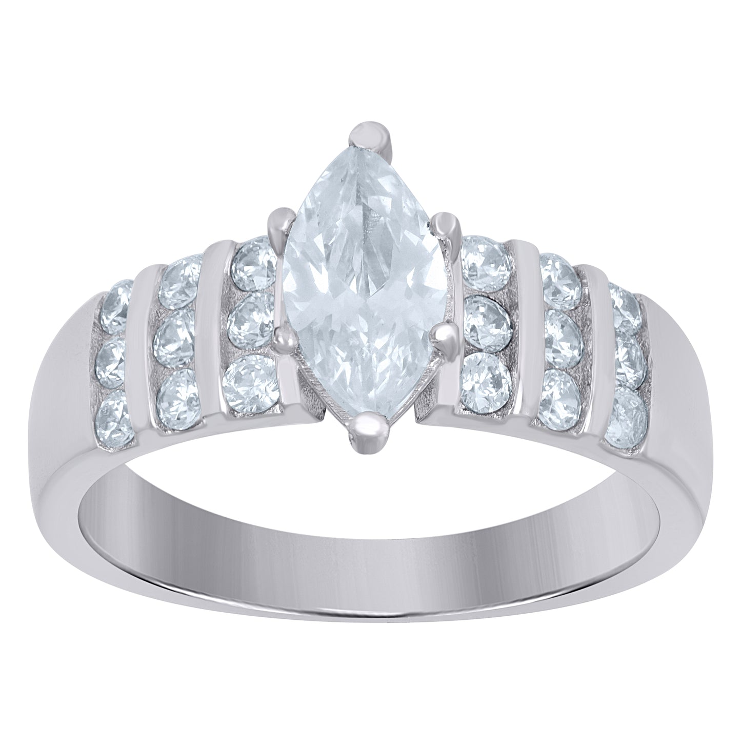 Sterling Silver Womens Marquise Cubic-Zirconia Marquise Head Engagement Ring