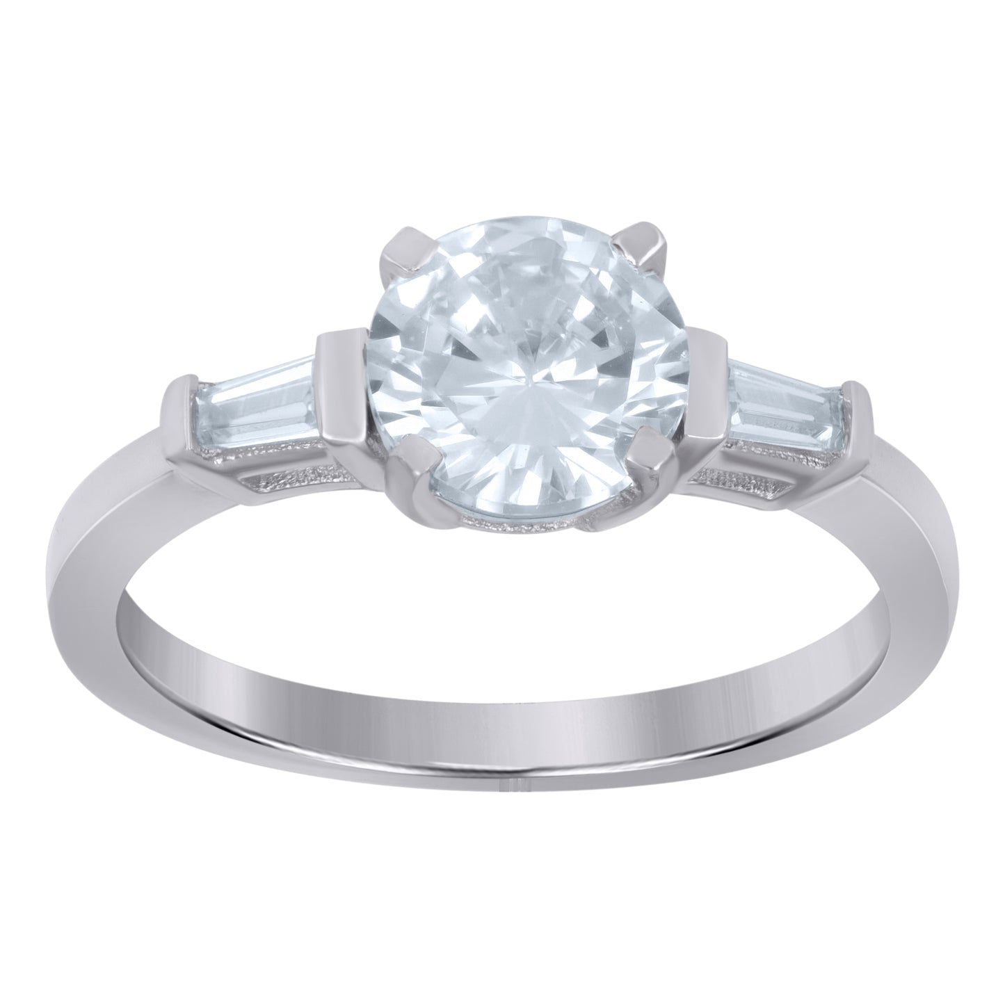 Sterling Silver Womens Baguette Cubic-Zirconia Engagement Ring