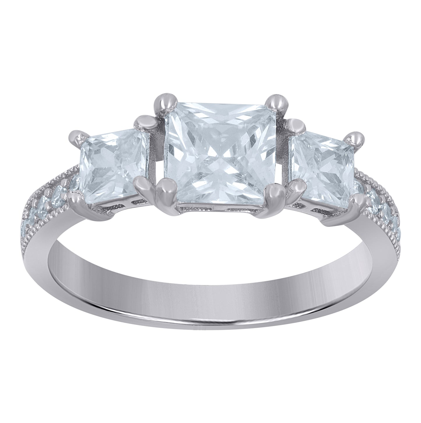 Sterling Silver Womens Princess Cut Cubic-Zirconia Engagement Ring