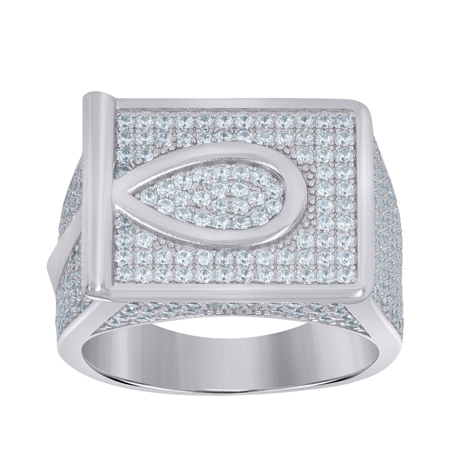 Sterling Silver Mens Cubic-Zirconia Rectangle Face Wide Band Pinky Ring