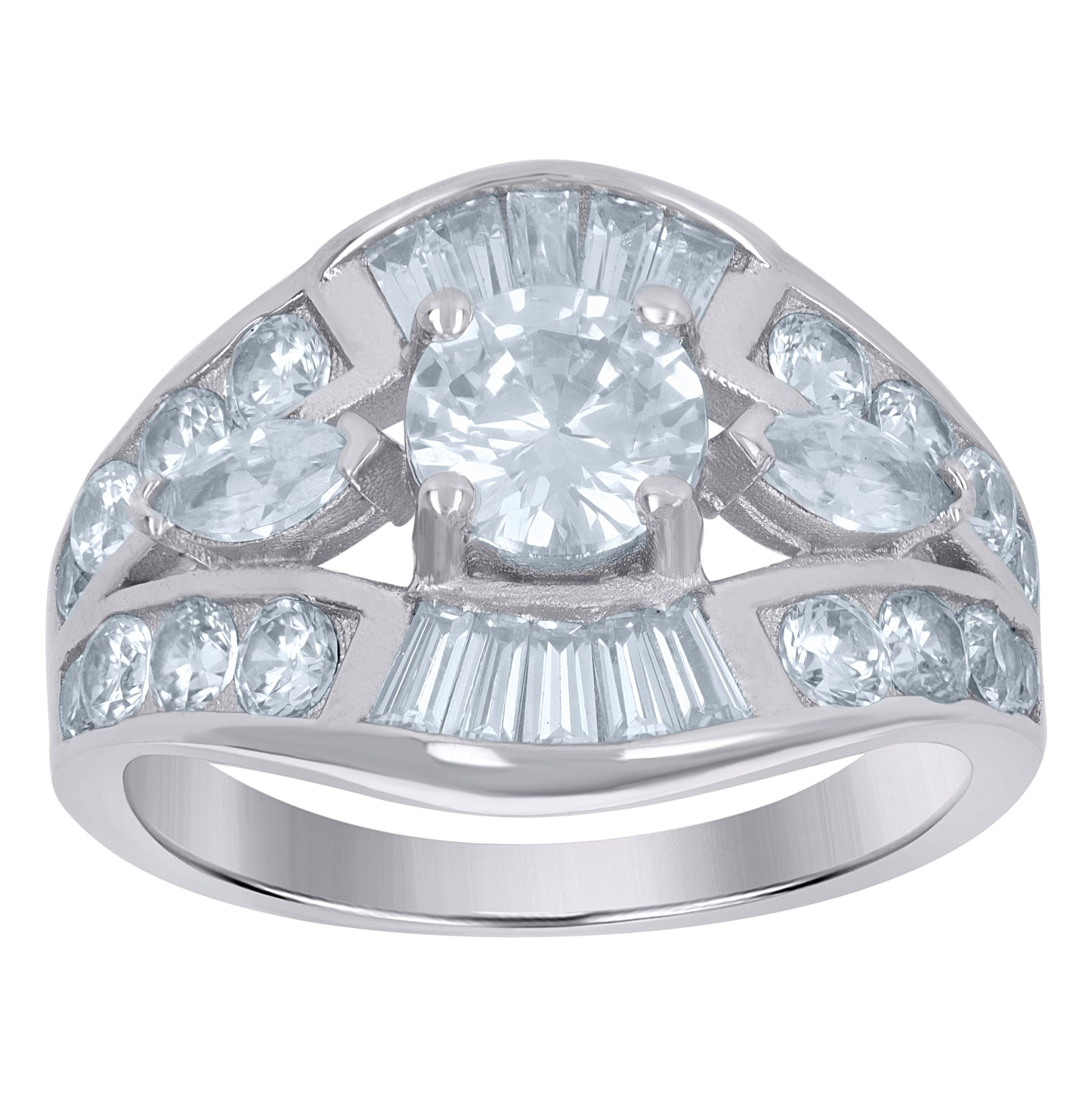 Sterling Silver Womens Baguette Cubic-Zirconia Fashion Ring