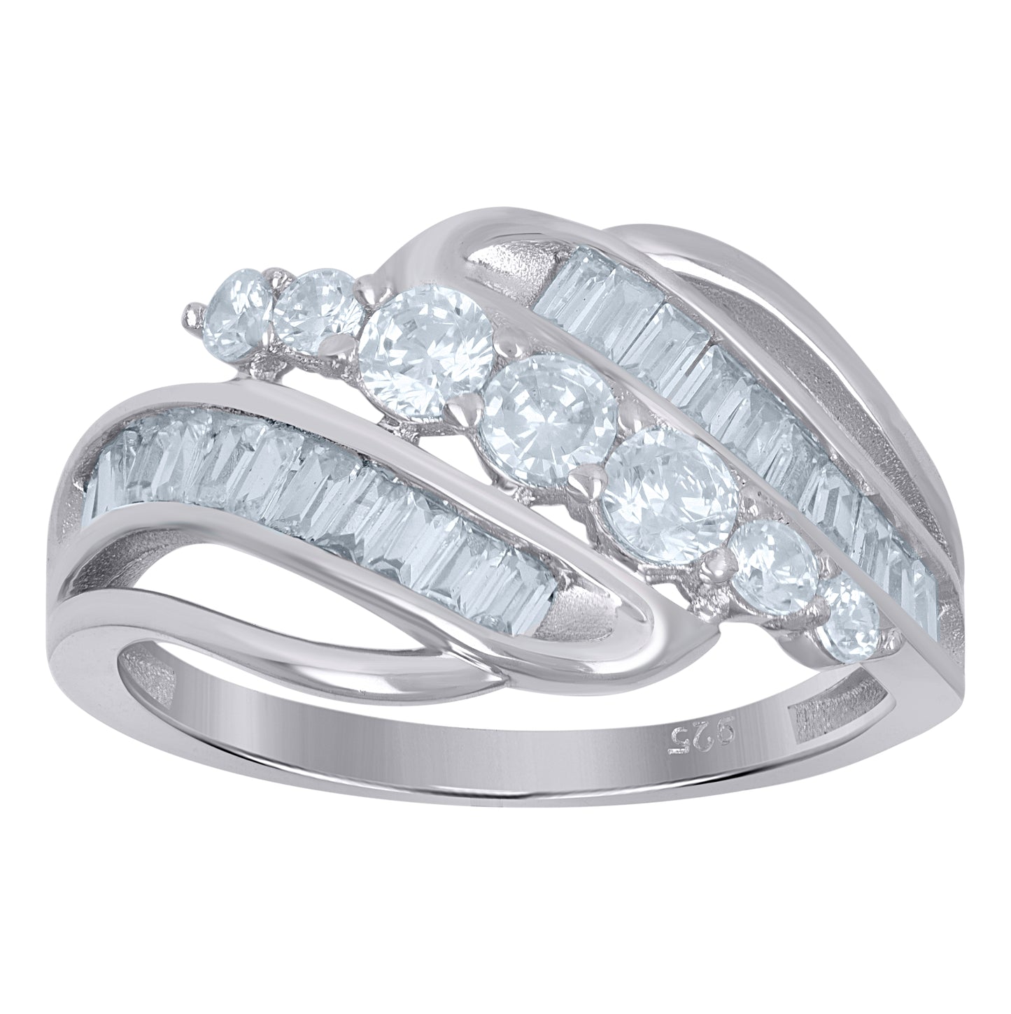 Sterling Silver Womens Baguette Cubic-Zirconia Fashion Ring