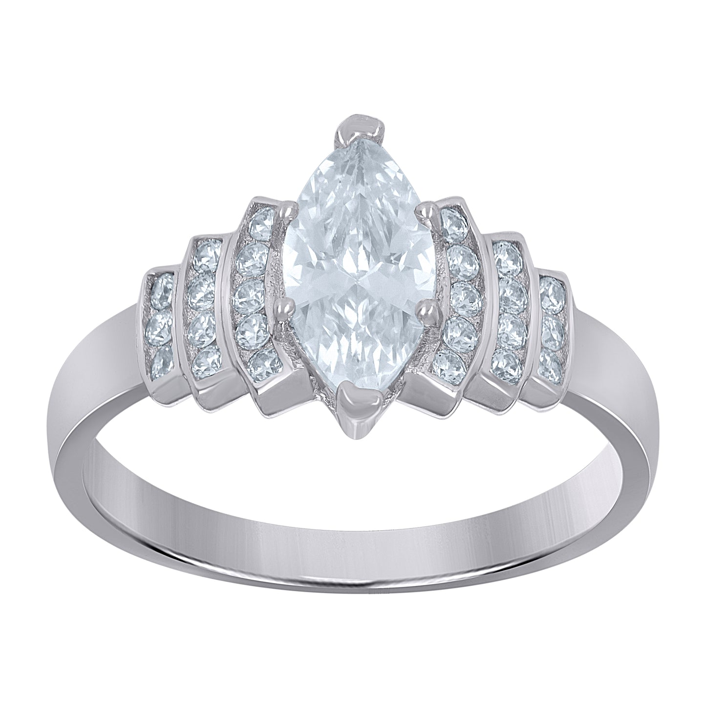 Sterling Silver Womens Marquise Cubic-Zirconia Marquise Head Fashion Ring
