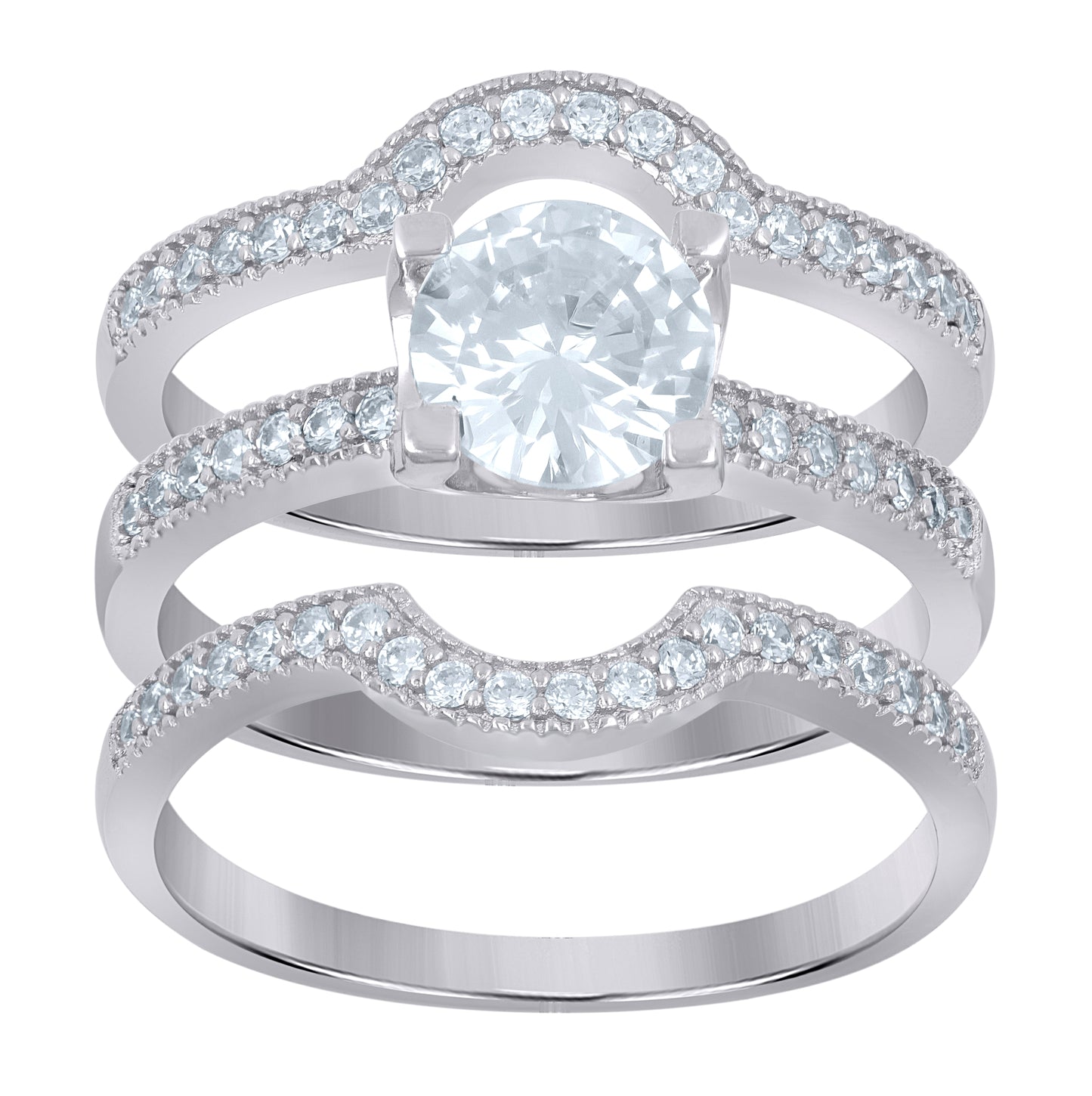 Sterling Silver His & Hers Cubic-Zirconia Trio Ring Size 8