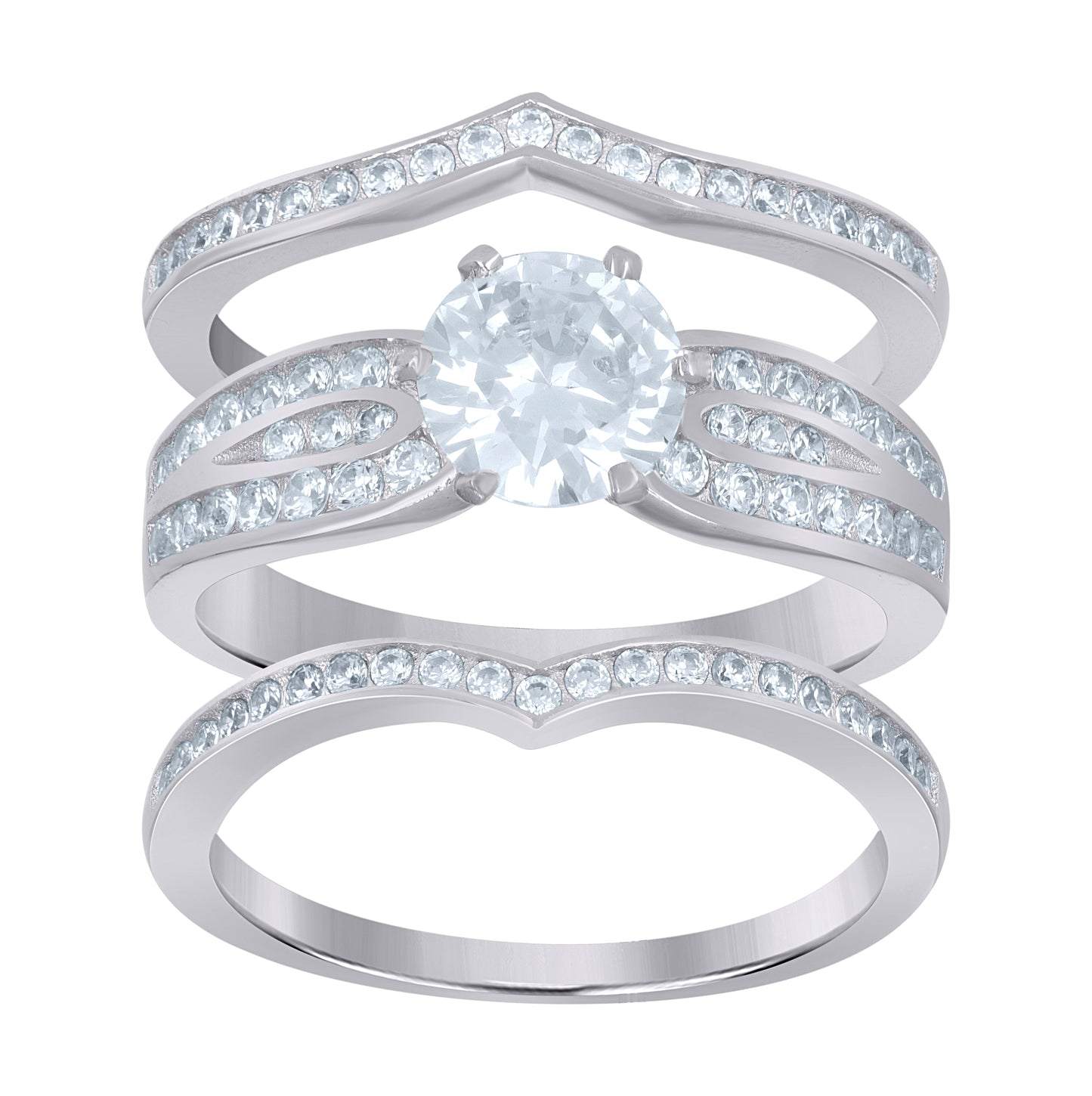 Sterling Silver His & Hers Cubic-Zirconia Trio Ring Size 8
