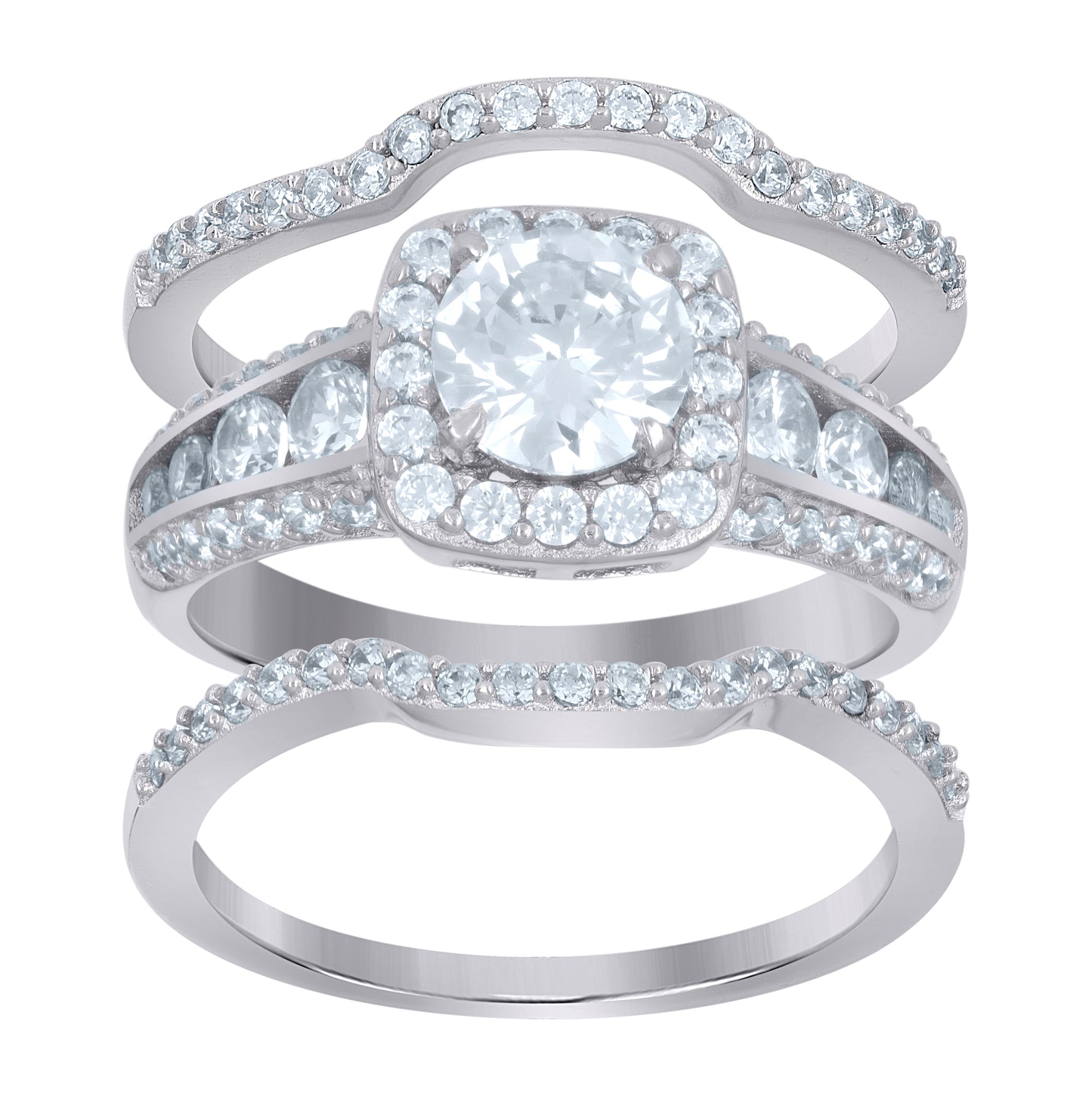 Sterling Silver His & Hers Cubic-Zirconia Trio Ring Size 8