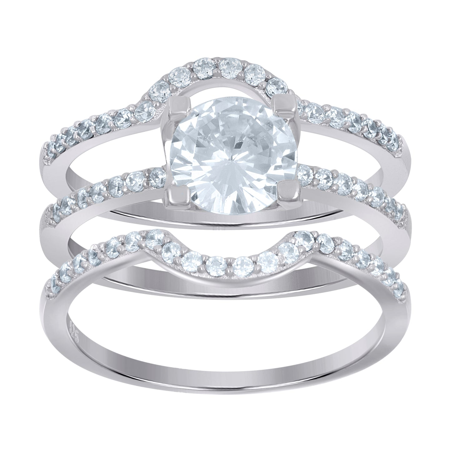 Sterling Silver His & Hers Cubic-Zirconia Trio Ring Size 8