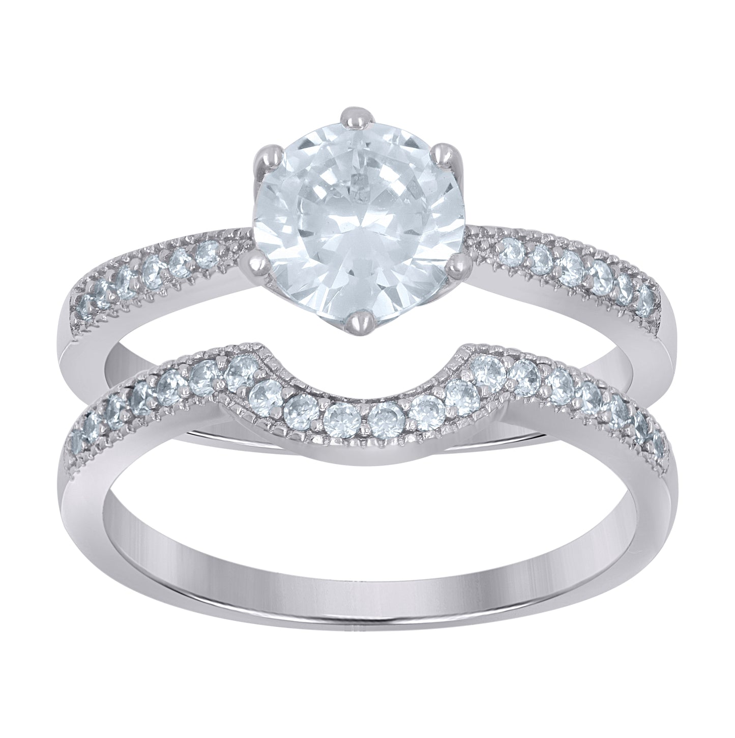 Sterling Silver His & Hers Cubic-Zirconia Duo Ring Set Ring