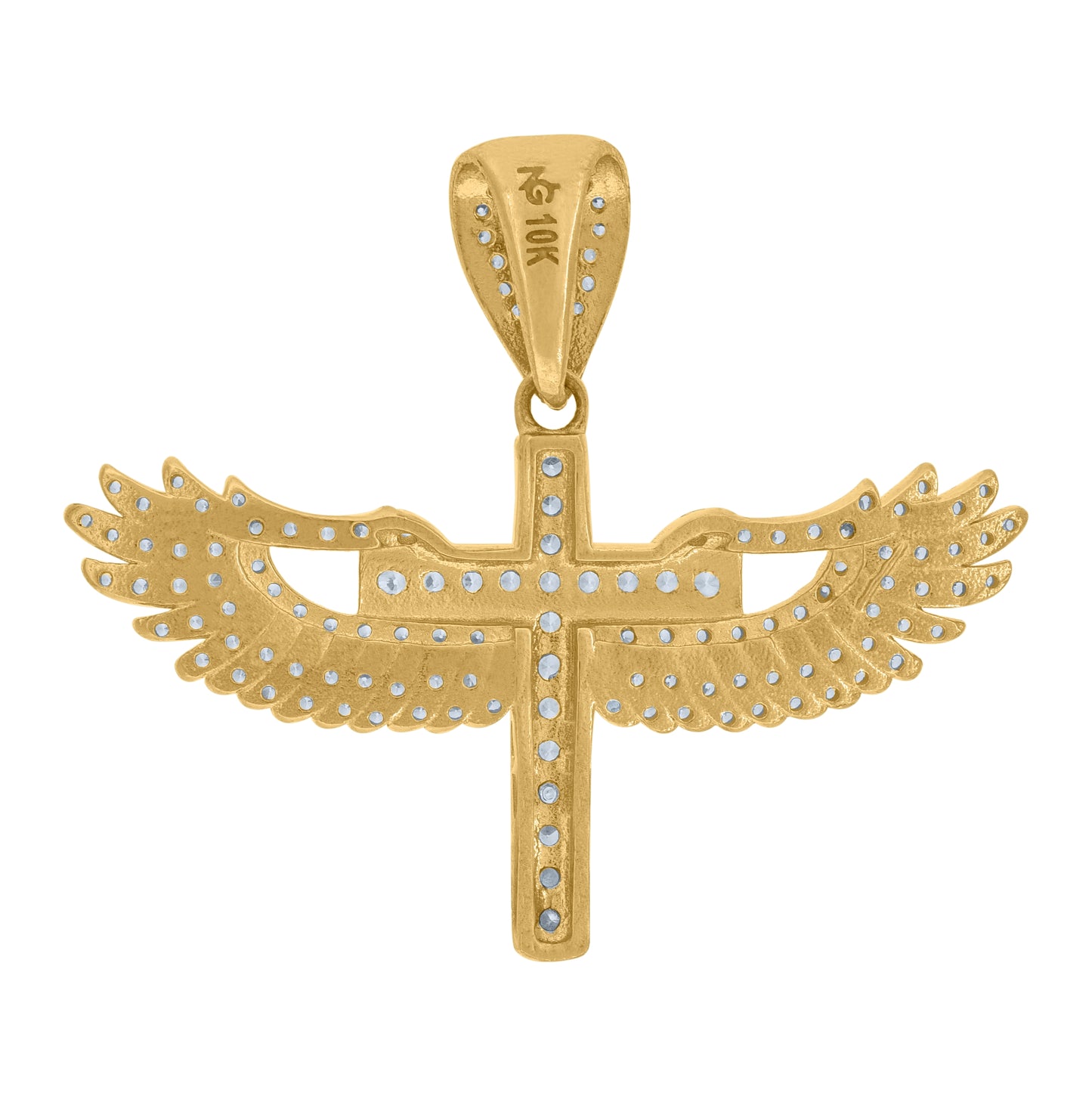 10K Two-Tone Gold Cubic Zirconia Angel Wings Cross Religious Charm Pendant