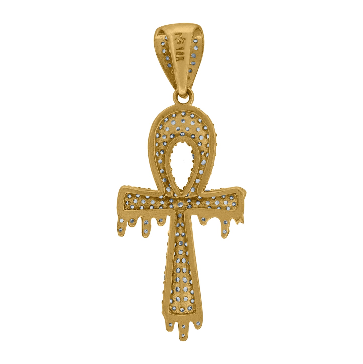 10K Two-Tone Gold Cubic Zirconia Dripping Ankh Religious Charm Pendant