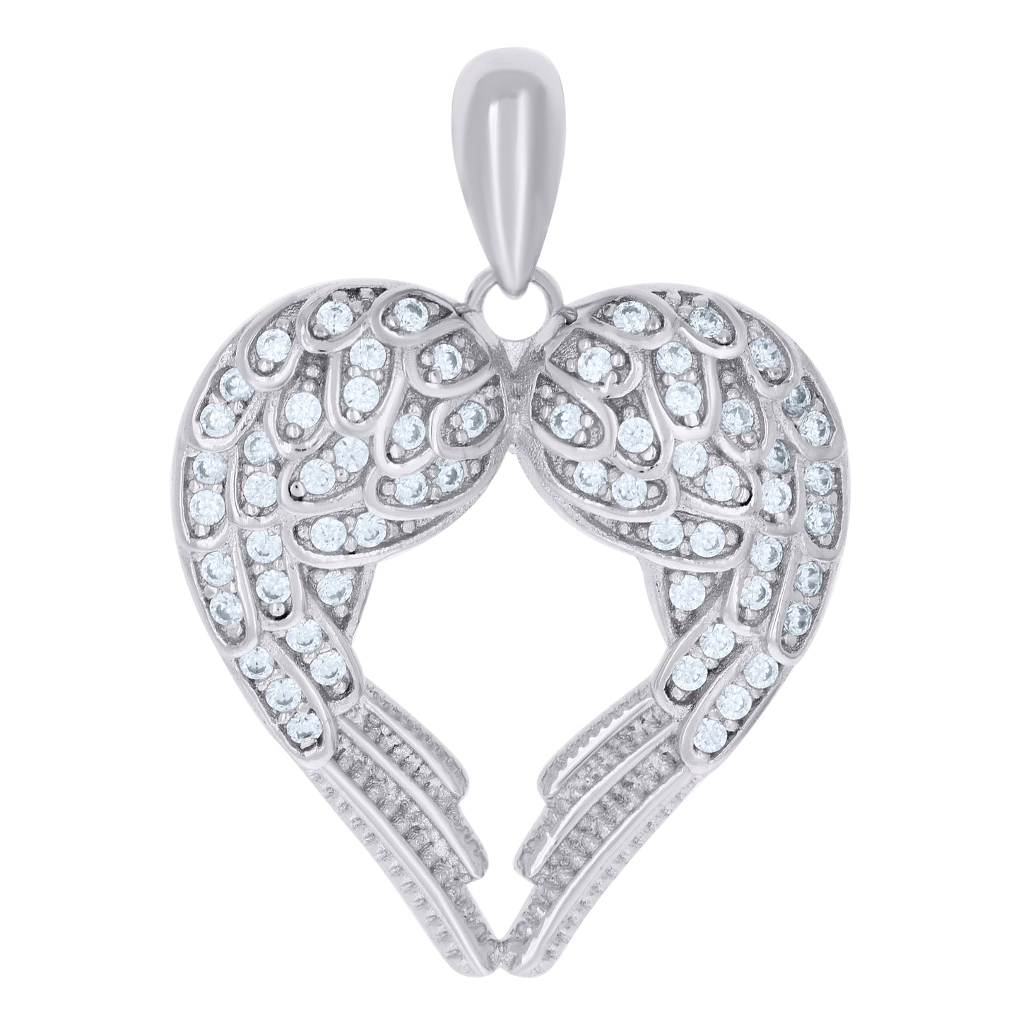 Sterling Silver Womens Cubic-Zirconia Angel Wing Heart Charm Pendant