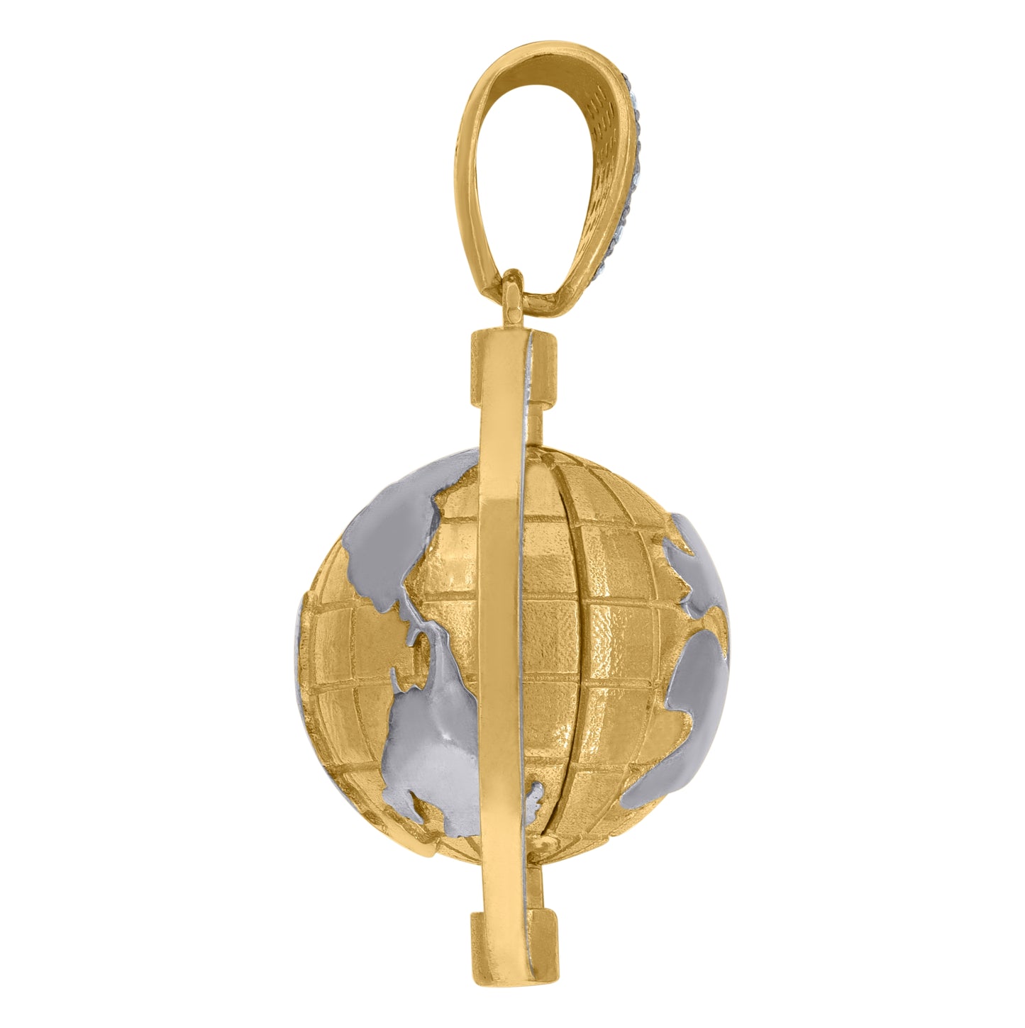 10K Two-Tone Gold Cubic Zirconia Earth Globe Map Charm Pendant