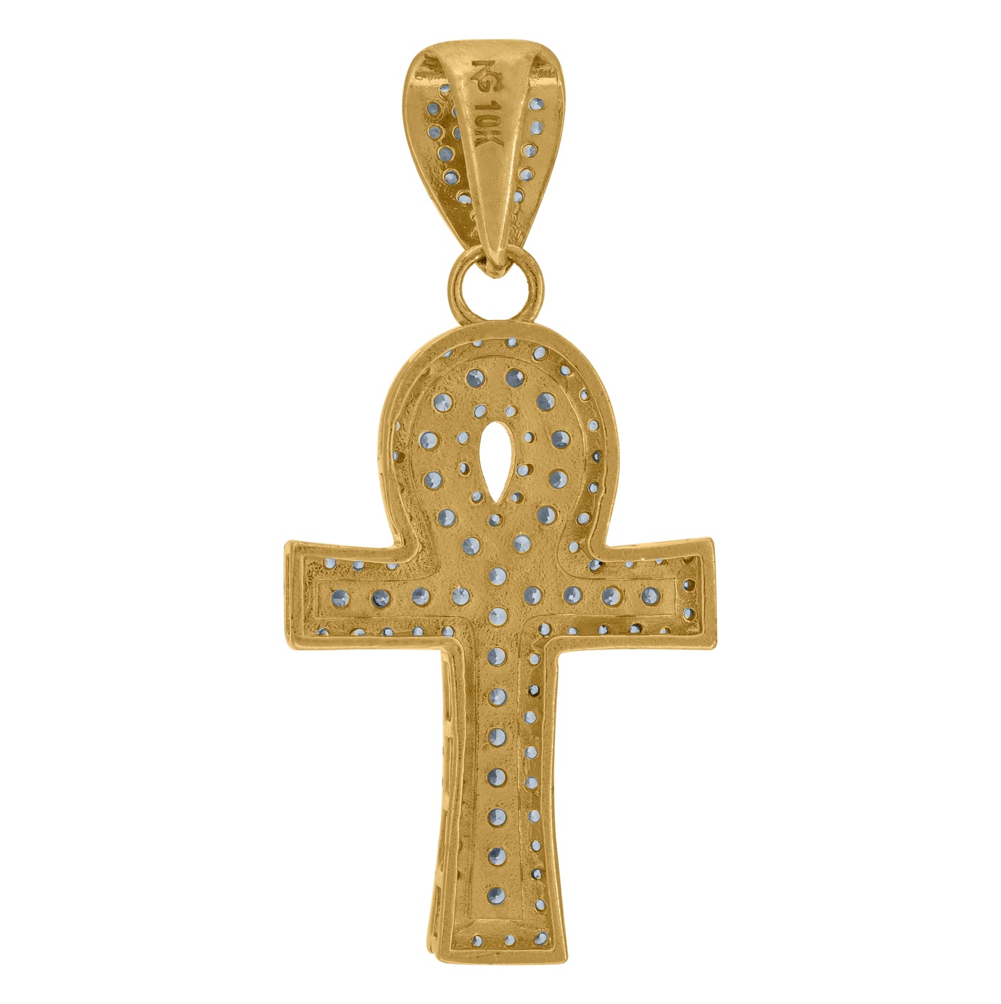 10K Two-Tone Gold Cubic Zirconia Ankh Religious Charm Pendant